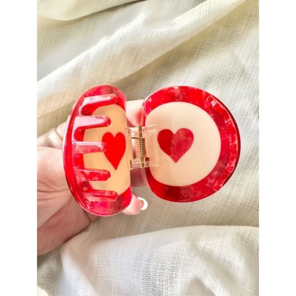 Lucky in love black, red, and cream poker chip hair claw